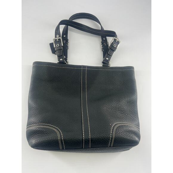 Coach Purse Black Pebbled Leather 13 x 10 Designer Plain Basic Shoulder Bag - Picture 1 of 7